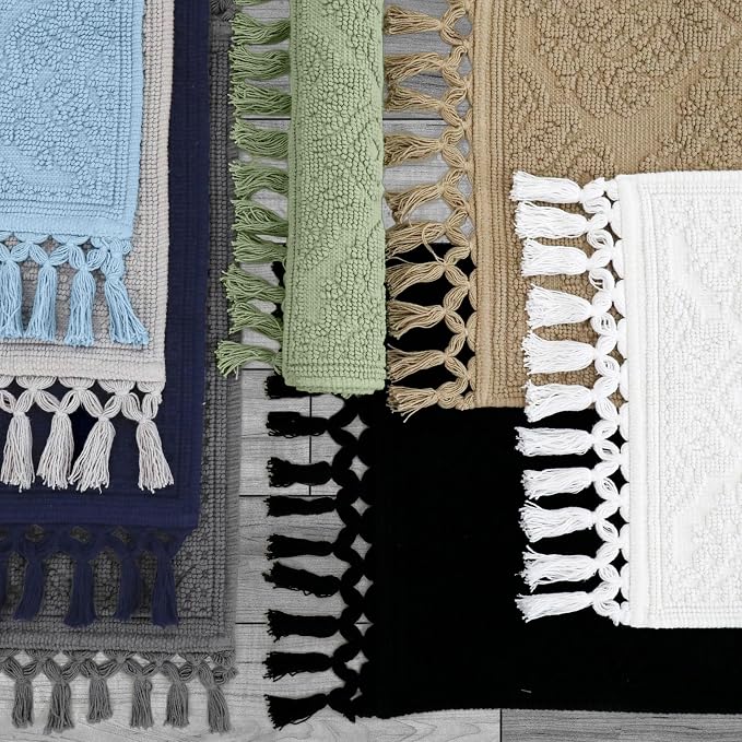 Jean Pierre – Ricardo Bath Mats, Set of 2 Woven Fringe Bathroom Rugs, 100% Cotton, Premium Bathroom Decor - Measures 17" x 31" and 21” x 41”- Ivory