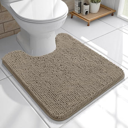 OLANLY Toilet Rugs U-Shaped 20x20, Soft Absorbent Chenille Contour Rugs | Warm Taupe, Quick-Drying Rubber Backing, Machine Washable Non-Slip Shaggy Bathroom Mat for Toilet, Home Decor Accessories