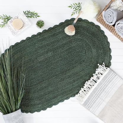 DII Crochet Collection Reversible Bath Mat, Large Oval, 21x34, Dark Green