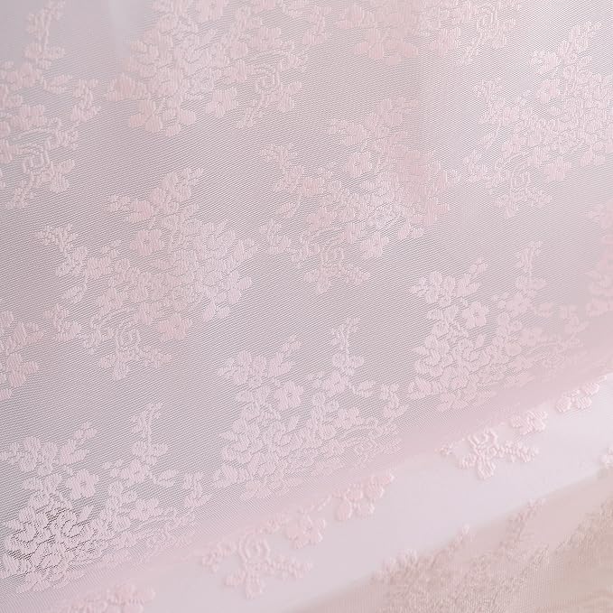 TUDECO Pink Lace 36 x 72 Shower Curtain with Attached Valance | for Narrow Bathroom, Vintage Floral, Sheer, Feminine Cute Decor, Soft Natural Light, Scalloped Edges, Reinforced Holes