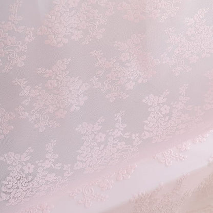 TUDECO Pink Lace 36 x 72 Shower Curtain with Attached Valance | for Narrow Bathroom, Vintage Floral, Sheer, Feminine Cute Decor, Soft Natural Light, Scalloped Edges, Reinforced Holes