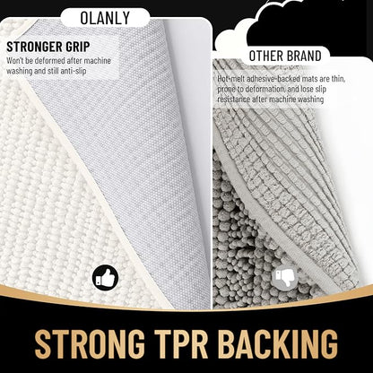 OLANLY Thick Chenille Bathroom Runner Rugs 59x24, Absorbent Bath Mat, Ivory | Soft Bath Rugs, Rubber Backing, Machine Wash Dry, Bath Mats for Bathroom, Tub and Shower, Home Decor Accessories