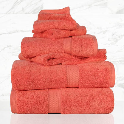 SUPERIOR Egyptian Cotton Ultra Plush & Absorbent, 6 Piece Set, Coral | Quick Dry, Soft Luxury Towel Set, Bath Essentials, Guest Bath, Spa, 2 Bath, 2 Hand, 2 Face Towels, Madeline Towels