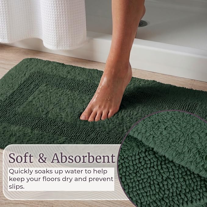 Bathroom Rugs - 2-Piece Cotton Bathroom Mat Set - Machine Washable Bath Mats for Bathroom, Kitchen, or Laundry Room by Lavish Home (Green)