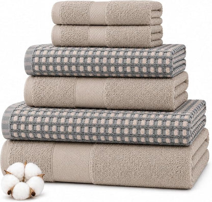 Modern Threads 6 Piece Cotton Bath Towel Set – Ultra Soft 600 GSM Towels – Bathroom Set with Hand Towels and Washcloths – Waffle (Charcoal)