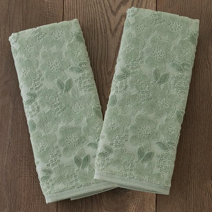 SKL Home Blossom Floral Hand Towel Set-2pc, 100% Turkish Cotton, Sage | Soft, textured jacquard. For use in the bathroom, kitchen, or bar & makes a great gift.