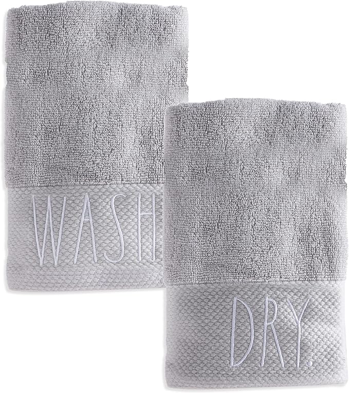 Rae Dunn Hand Towels, Embroidered Decorative Hand Towel for Kitchen and Bathroom, 100% Cotton, Wash/Dry, 16"x 28"