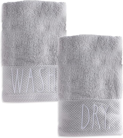 Rae Dunn Hand Towels, Embroidered Decorative Hand Towel for Kitchen and Bathroom, 100% Cotton, Wash/Dry, 16"x 28"