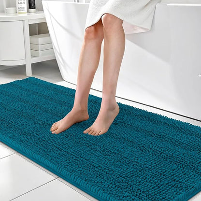 OLANLY Thick Bathroom Runner Rugs 70x24, Chenille Bath Rugs, Peacock Blue | Absorbent Striped, Rubber Backing, Machine Wash, Long Bath Mats for Bathroom Floor, Tub and Shower, Home Decor Accessories