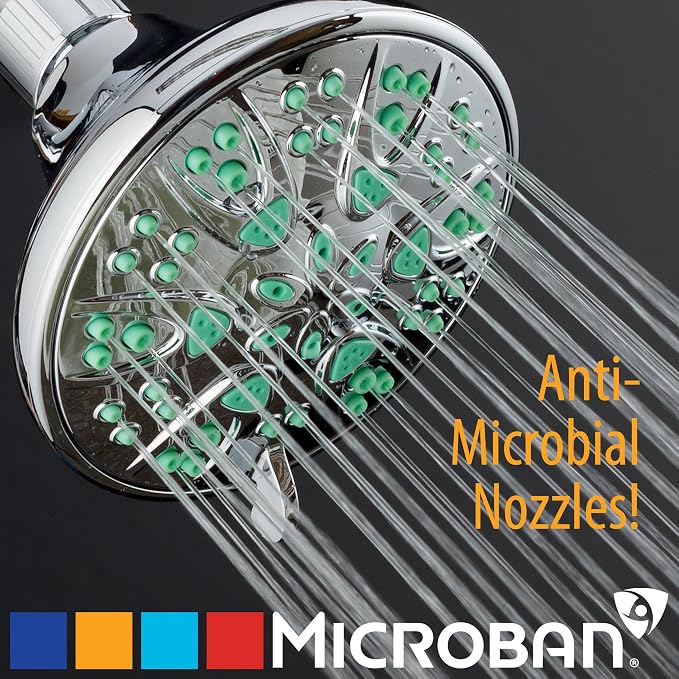 AquaDance Antimicrobial – Anti-Clog High-Pressure 6-Setting Shower Head with Microban Nozzle Protection from Growth of Mold, Mildew & Bacteria for Stronger Shower! 4" Coral Green | More Power, Better Shower Hygiene! Lifetime Antimicribial Nozzle Protec...