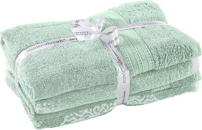 Modern Threads 6-Piece 100% Cotton Damask Medallion Towel Set, Sage | Highly Absorbent, Soft & Plush, Quick-Drying, 550 GSM, Color-Rich Yarn-Dyed Design, OEKO-TEX Certified