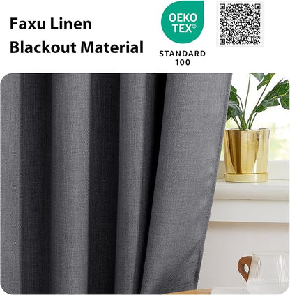 NICETOWN Room Darkening French Door Curtains, Privacy Faux Linen Curtains, 30 X 72 Inch French Door Shades for Glass, Thermal Insulated Rod Pocket Shades, 1 Panel, Charcoal Gray