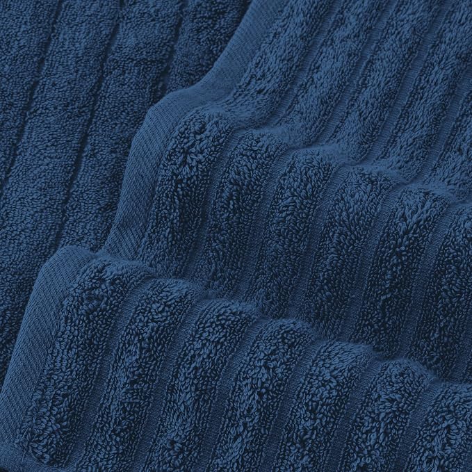 Elegant Comfort 100% Turkish Cotton Corduroy Ribbed Luxury Bath Towels 6-Piece Set, Premium Feel - Quick Dry, Highly Absorbent, Contains 2 Bath Towels, 2 Hand Towels, and 2 Washcloths, Navy
