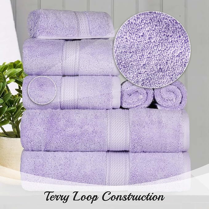 SUPERIOR Egyptian Cotton Plush & Absorbent, Hand Towel Set of 4, Purple | Quick Dry, Soft Luxury Towel Set, Bath Essentials for Bathroom, Guest Bath, Spa, 4 Piece Set, Madeline Towels