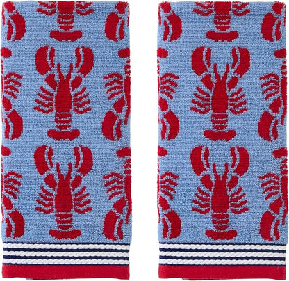 SKL Home Nautical Lobster Hand Towel Set-2pc, Reversible Jacquard, Navy | 100% Cotton. Plush & absorbent. For the bathroom, kitchen, bar or any sink space. Great for everyday & coastal/beach décor.