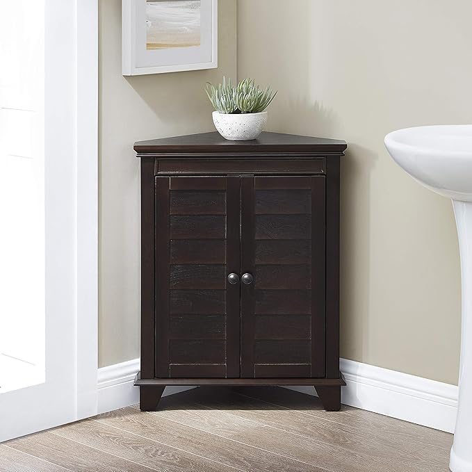 Crosley Furniture Lydia Corner Storage Cabinet and Bathroom Organizer with Shelves, Espresso