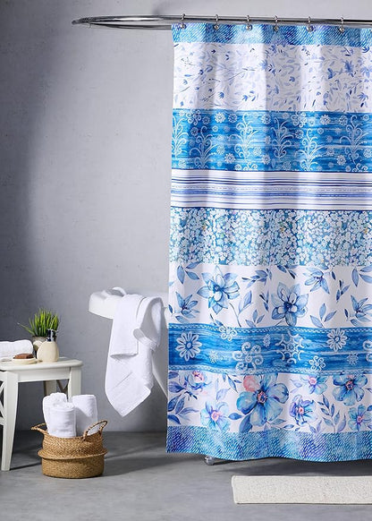 Maison d' Hermine Shower Curtain 100% Cotton One Panel 70"x72" Washable Fabric Shower Curtains for Bathroom, Easy Hanging with 12 Button Holes - Home Hotel Spa Easter Gifts (Summer Blues)