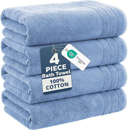 Casa Platino 100% Cotton 4 Pack Bath Towels (30"x60") - Ring Spun Mercerized Cotton Bathroom Towels Set - Quick Dry, Soft & Absorbent Large Bath Towels - Machine Wash in Cold Water - Cerulean Blue