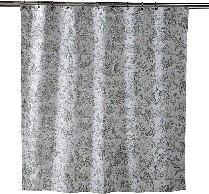 Maison d' Hermine Shower Curtain 100% Cotton One Panel 70"x72" Washable Fabric Shower Curtains for Bathroom, Easy Hanging with 12 Button Holes - Spa Easter Gifts (The Miller - Antique Green)