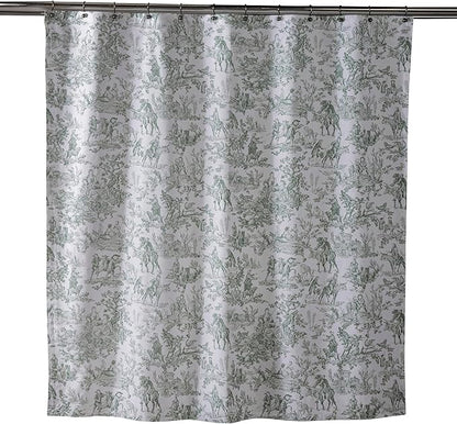 Maison d' Hermine Shower Curtain 100% Cotton One Panel 70"x72" Washable Fabric Shower Curtains for Bathroom, Easy Hanging with 12 Button Holes - Spa Easter Gifts (The Miller - Antique Green)