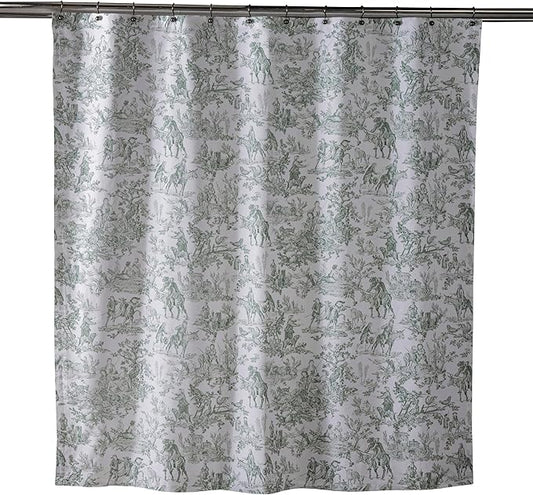 Maison d' Hermine Shower Curtain 100% Cotton One Panel 70"x72" Washable Fabric Shower Curtains for Bathroom, Easy Hanging with 12 Button Holes - Spa Easter Gifts (The Miller - Antique Green)