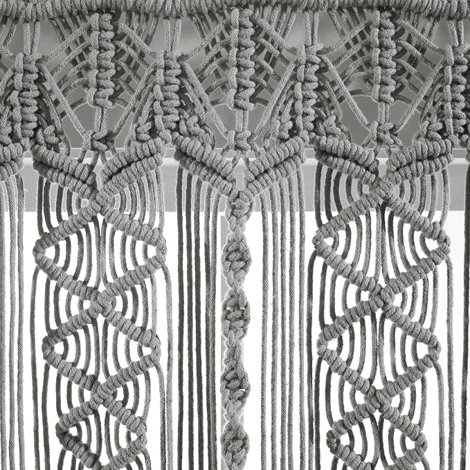 Lush Decor Boho Macrame Textured Cotton Valance, 50" W x 20" L, Gray - Boho Kitchen Curtains & Wall Decor - Macrame Valance - Bathroom Window Curtains