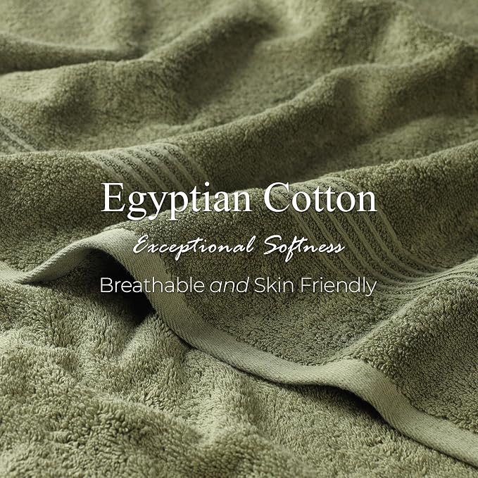 Superior Egyptian Cotton Bath Towel Set, Home Bathroom Towels, Master, Guest Bath, Decor Essentials, Quick Dry, Absorbent, Large Body Towels, Spa, Hotel, Resort, Adult, Kids, Set of 4, Forest Green