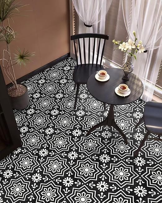 MORCART 20Pcs Peel and Stick Floor Tile, 7.87"x 7.87" Vinyl Flooring, Removable DIY Self Adhesive Flooring for Bathroom Kitchen Fireplace Stairs Bedrooms Wall Pantry Room Waterproof Black