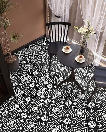 MORCART 20Pcs Peel and Stick Floor Tile, 7.87"x 7.87" Vinyl Flooring, Removable DIY Self Adhesive Flooring for Bathroom Kitchen Fireplace Stairs Bedrooms Wall Pantry Room Waterproof Black