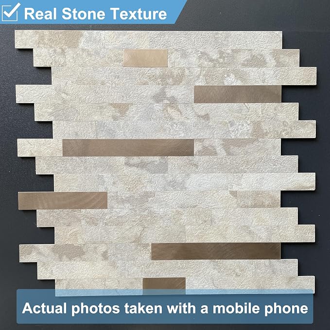 1 - Sheet Peel and Stick Backsplash Wall Tile, PVC Kitchen Backsplash, Stick on Tiles for Backsplash Kitchen (12'' X 12'', Beige Rocks)