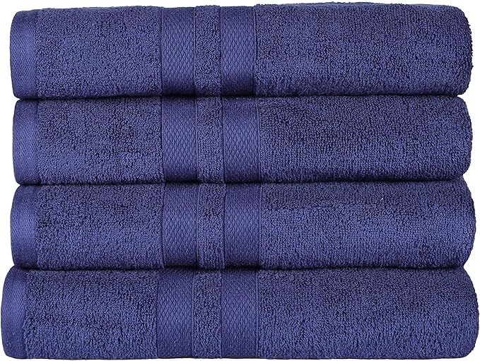 Superior Ultra-Soft 4-Piece Cotton Bath Towel Set, Home Essentials Includes 4 Bath Towels, Absorbent Towels for Daily Use, Guest/Master Bathroom Decor, Shower Basics, Quick Dry - Navy Blue
