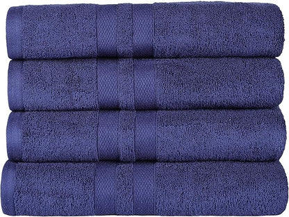 Superior Ultra-Soft 4-Piece Cotton Bath Towel Set, Home Essentials Includes 4 Bath Towels, Absorbent Towels for Daily Use, Guest/Master Bathroom Decor, Shower Basics, Quick Dry - Navy Blue