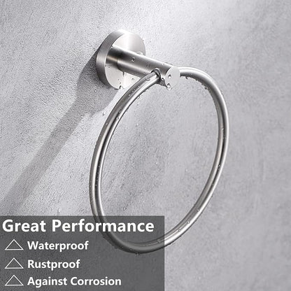 Brushed Nickel Toilet Paper Holder, Towel Ring Set 2 Pieces Hand Towel Holder for Bathroom Hardware Accessories Set SUS304 Stainless Steel Sturdy Wall Mount Bathroom Holder