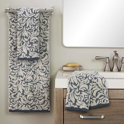 SKL Home Renan Hand Towel Set-2pc, 100% Turkish Cotton, Blue Oxford | 600 GSM weight. Spa-level quality. Soft & absorbent, textured jacquard. For the bathroom, kitchen, bar or any sink space.
