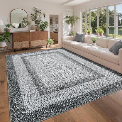 Washable Area Rug 10x13 Rug for Living Room Modern Rugs for Bedroom Grey Rug Imitation Braided Large Area Rug Non Slip Throw Rugs Stain Resistant Carpet for Nursery Dining Room 10'x13' Grey