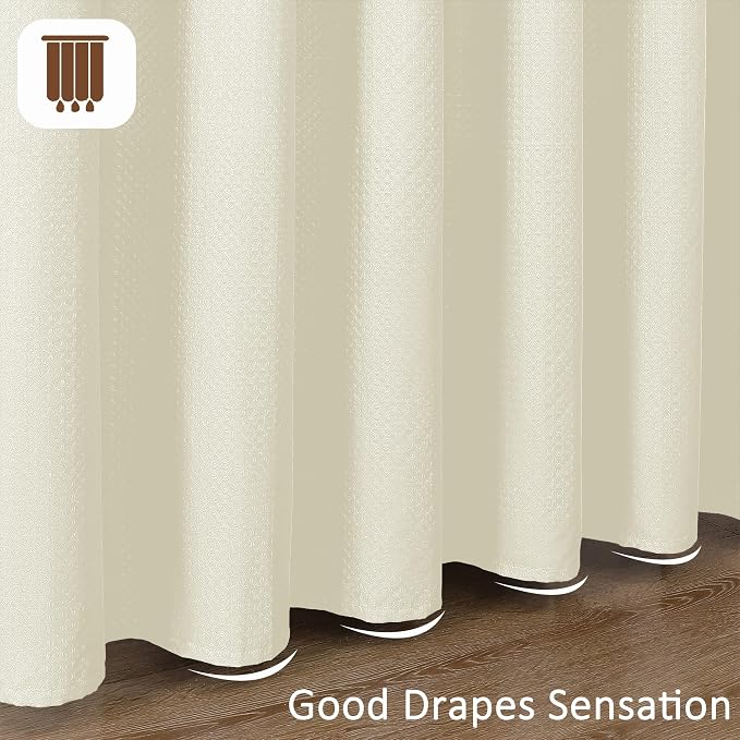 Cream Long Shower Curtain 84 Inch Length 1 Piece, Embossed Textured Soft Fabric Bathroom Shower Curtain, Water Repellent Machine Washable Cloth Hotel Spa Bath Decor, 72Wx84L Inches