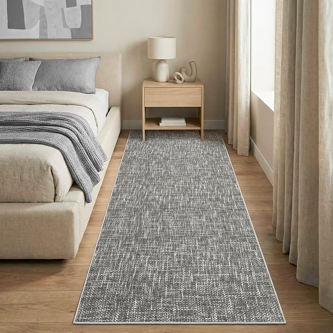 Garvee Indoor Rugs for Entryway 2x6 Solid Color Kitchen Runner Rug, Grey | Washable Modern Textured Non Slip Stain Resistant Non Shedding Low Pile Neutral Soft Rug for Bedroom Hallway Bathroom
