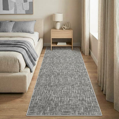 Garvee Indoor Rugs for Entryway 2x6 Solid Color Kitchen Runner Rug, Grey | Washable Modern Textured Non Slip Stain Resistant Non Shedding Low Pile Neutral Soft Rug for Bedroom Hallway Bathroom
