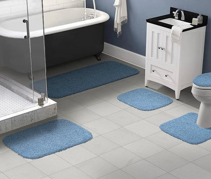 Garland Rug Jazz Nylon Washable 5 Piece Set (Lid, Contour,3 Mats) Basin Blue Bath Rugs Soft, Absorbent, and Stylish for Your Bathroom