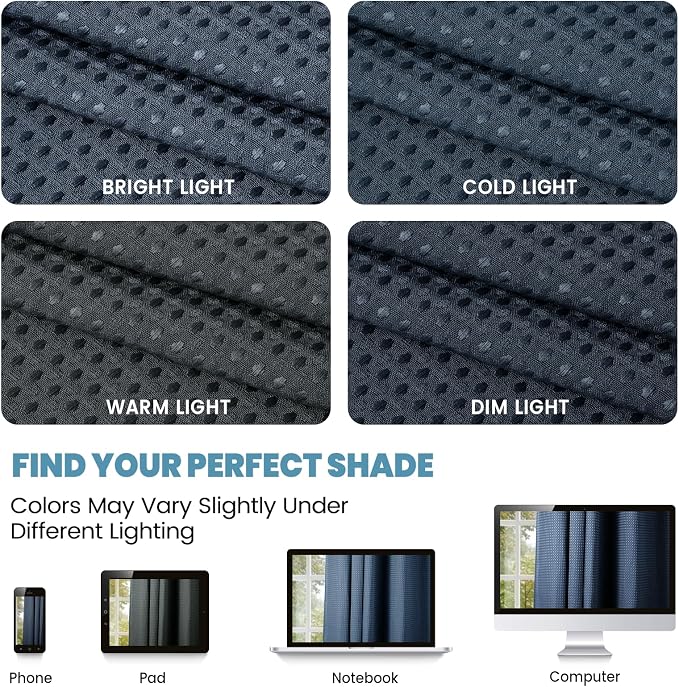SORTTO No Hook Shower Curtain with Snap in Liner Set Waffle Shower Curtain for Bathroom Hotel Style Fabric Waterproof Inner Liner，71" W x 80" H, Navy Blue