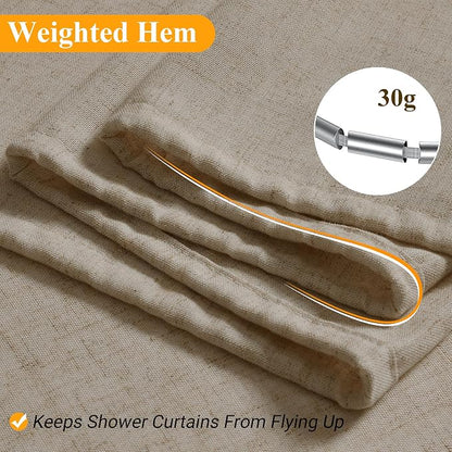 Extra Long Linen Shower Curtain 96 Inch Long for Bathroom Boho Farmhouse Fabric Shower Curtains Set with Hooks Neutral Cloth Modern Cottage Core Waterproof,Cobblestone