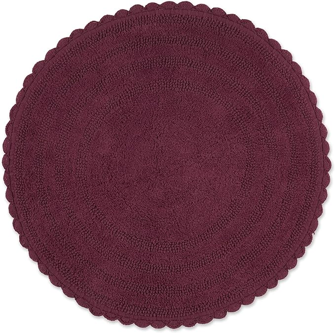 DII Crochet Collection Reversible Bath Mat, Round, 27.5" Diameter, Wine