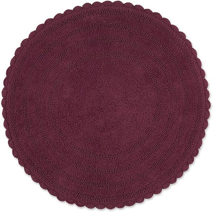 DII Crochet Collection Reversible Bath Mat, Round, 27.5" Diameter, Wine