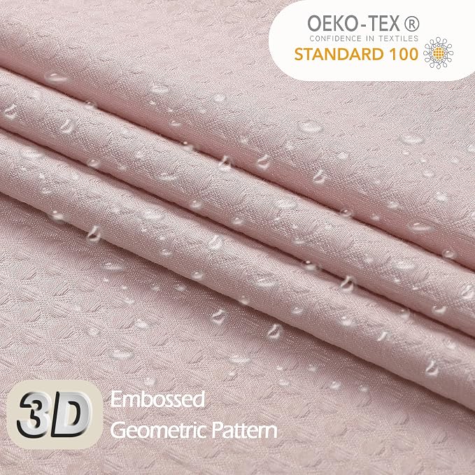 Pink Shower Curtain 72 Inch Length 1 Piece, Waffle Embossed Textured Soft Fabric Hotel Shower Curtain for Bathroom, Modern Polyester Water Repellent Machine Washable Bath Decor, 72Wx72L Inches