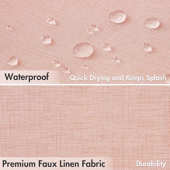 MIULEE 72"x84" Extra Long Scalloped Linen Shower Curtain Blush Pink | Linen Textured, Waterproof, Washable, 12 Metal Hooks, Heavy Duty Cloth, Black Border, Shower Curtain for Bathroom Bathtub