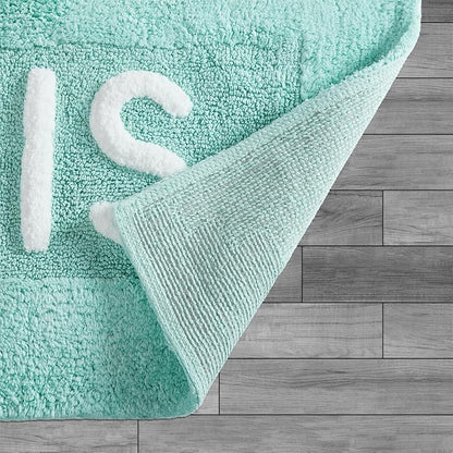 Cotton Bath Rug - Soft Cotton Bath Mat - Bathroom Decor - Water Absorbent and Machine Washable - Measures 21"x34" - His- Aqua Blue