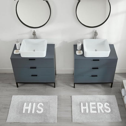 Creative Home Ideas Cotton 2-Piece Bath Rug Set - Soft Cotton Bath Mat - Bathroom Decor - Water Absorbent and Machine Washable - Measures 20"x32" - "His & Hers" - Lakeside Grey