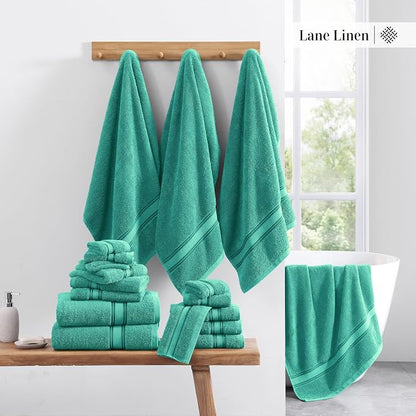LANE LINEN Towel Set Quick Dry 100% Cotton 3 Piece Soft Absorbent - Teal | Cotton Towels For Bathroom - Zero-Twist Durability, Zero-Twist Cotton, Terry Weave Comfort, Long-Lasting Comfort