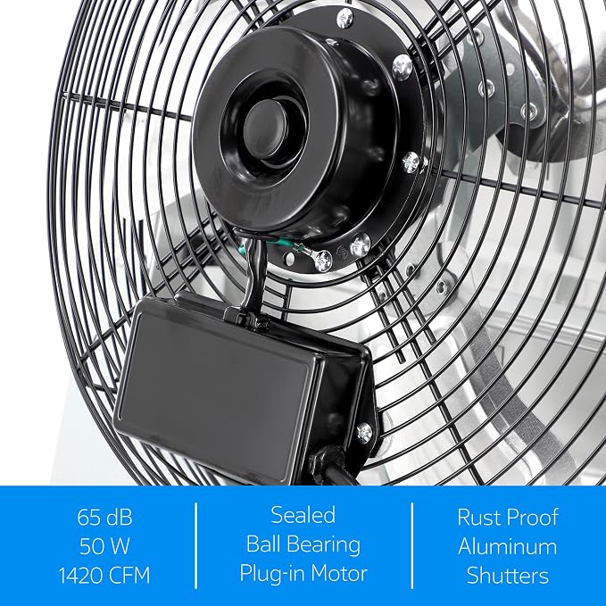 Vie Air Shutter Exhaust Fan with Power Cord – High-Performance Ventilation for Indoor/Outdoor Spaces, Energy-Efficient Cooling - Vent fan for Commercial, Greenhouse, Attic, Shed & Shop (12 Inch)