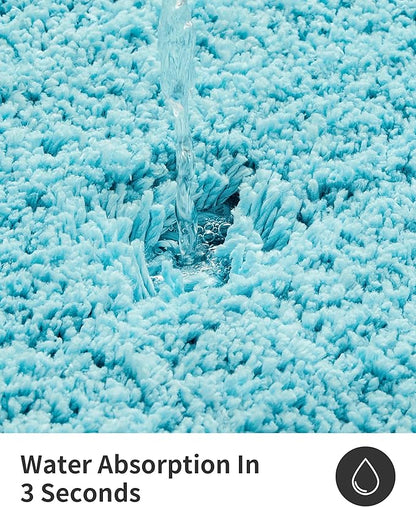 ILANGO Teal Toilet Rugs U Shaped 22" × 24" Non Slip & Super Absorbent Extra Thick Soft, Washable Bath Mats for Bathroom Floor, Microfiber Plush Shaggy Contour Bath Rugs for Toilet,Dry Quick